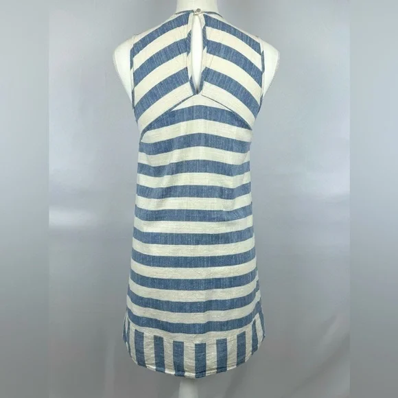 Monteau Sundress Shift Dress Sleeveless Cotton Blue Cream Stripes Small Coastal - Picture 6 of 11